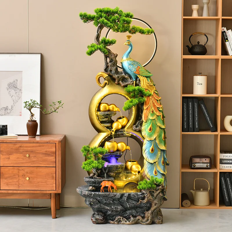 Xinzhong peacock landing water ornament living room home decoration water feature housewarming new home gift