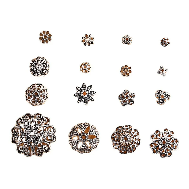 accessori per gioielli fai da te: lega argentata antica che preserva il colore, supporti per fiori retrò scavati, tappetino per cappelli e perline di perline