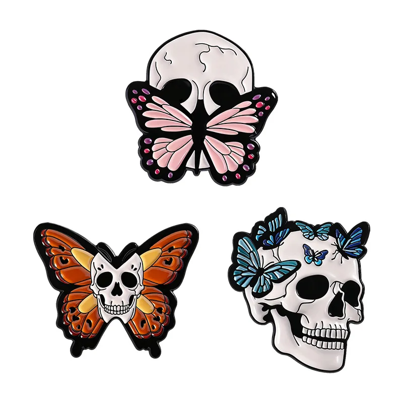 Punk Butterfly Enamel Pins Custom Skeleton Moth Brooches Lapel Badges Black Gothic Insect Jewelry Gift for Kids Friends