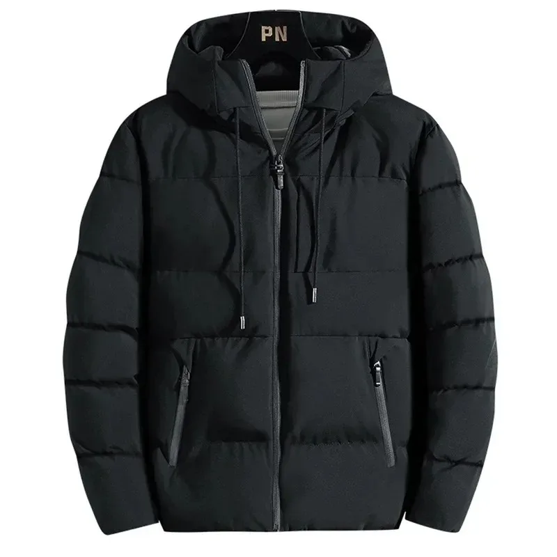 Harajuku Winter Men's Jacket Warm Thickened Cotton Padded Hooded Coat Casual Fashion Windproof Outerwear Autumn Plus Size Solid