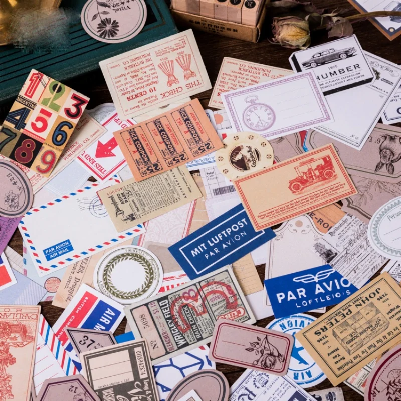 60Pcs Vintage Matchbox Stickers Labels Decorative Stickers Photo Albums Scrapbooks Ddecorative Materials Message Stickers