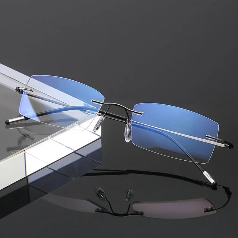 Rimless Menแว่นตาอ่านหนังสือFramelesตัดแว่นตาPresbyopic Anti Blue Light Anti Fatigue Plusแว่นตาสายตายาวเลนส์ใส