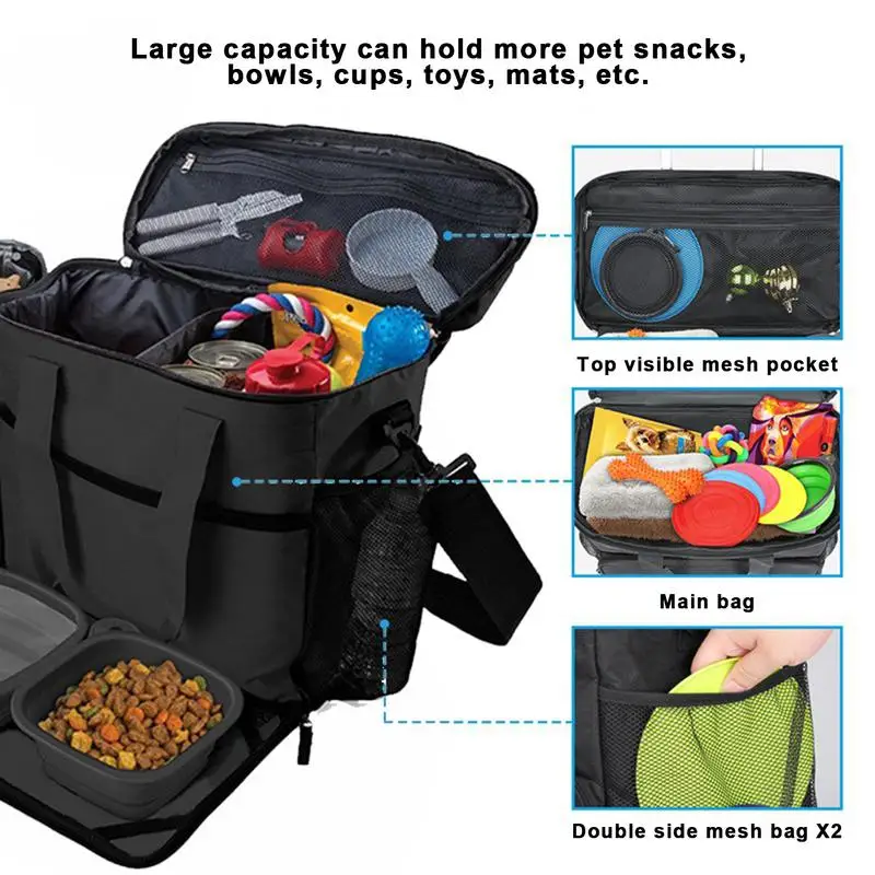 Travel Dog Bag Pet Travel Bag Kit Dog Carrier Travel Pet Travel Organizer Backpack With 2 Food Storage Containers And Bowls