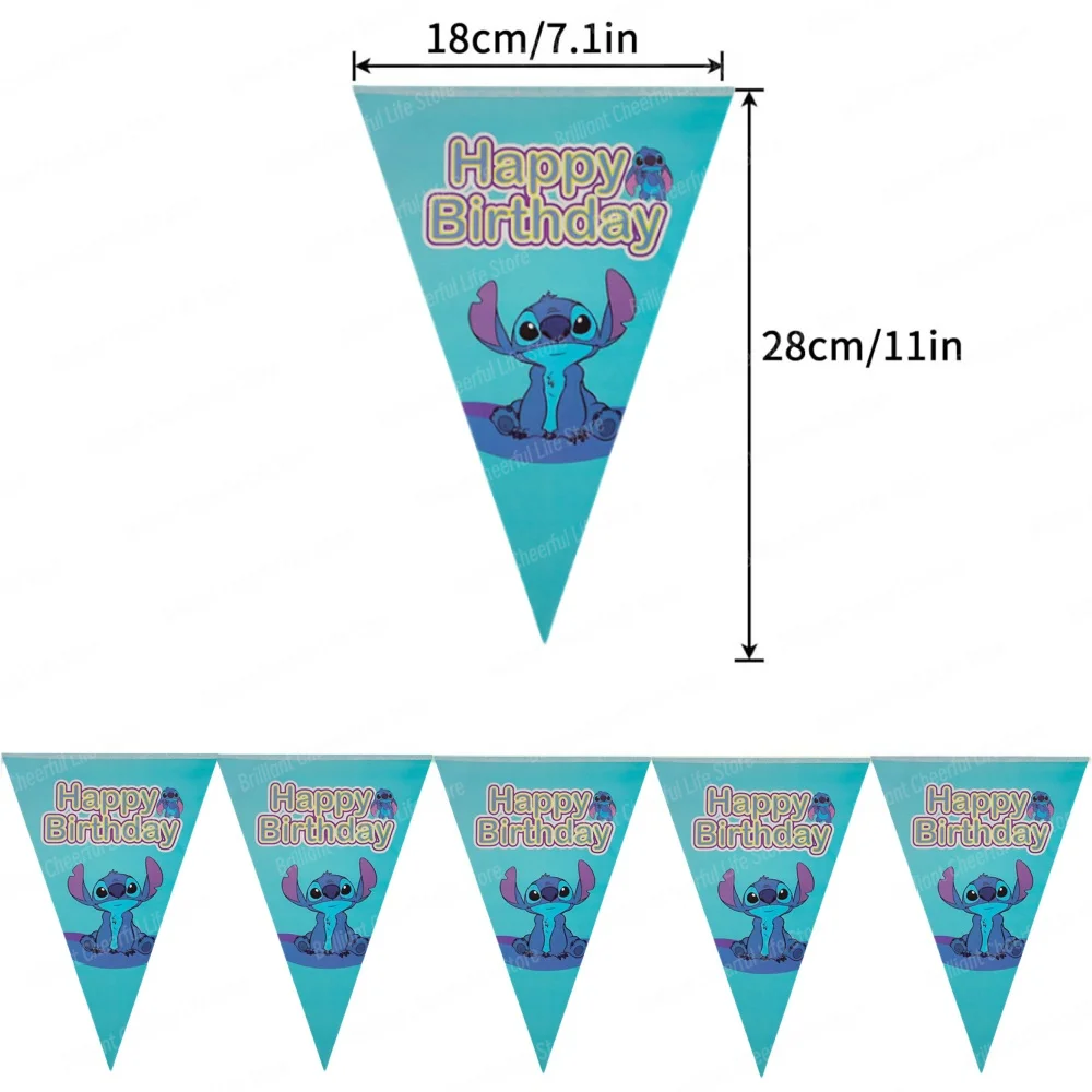 10Pcs Disney Stitch Bunting Happy Birthday Flags Decorations Hanging Banner Pennant Kids Baby Shower Events Party Supplies