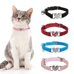 Crystal Heart Shape Dog Collar with Bell Soft Velvet Elastic Pet Necklacce Stretch Puppy Collars cat supplies Ошейник Для Собак