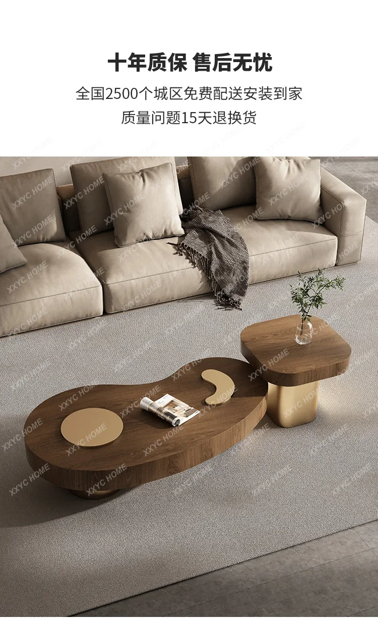 HLight luxury minimalist cream style black walnut solid wood living room special shape medieval style tea table combination