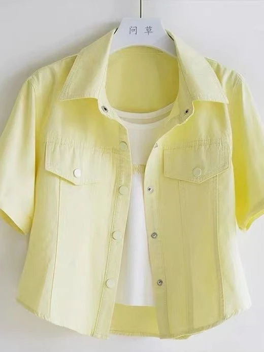 Korean Sle Summer ort Sve irt Jaet New Faion 2025  Workwear Top Small Size ort Outerwear  Collar