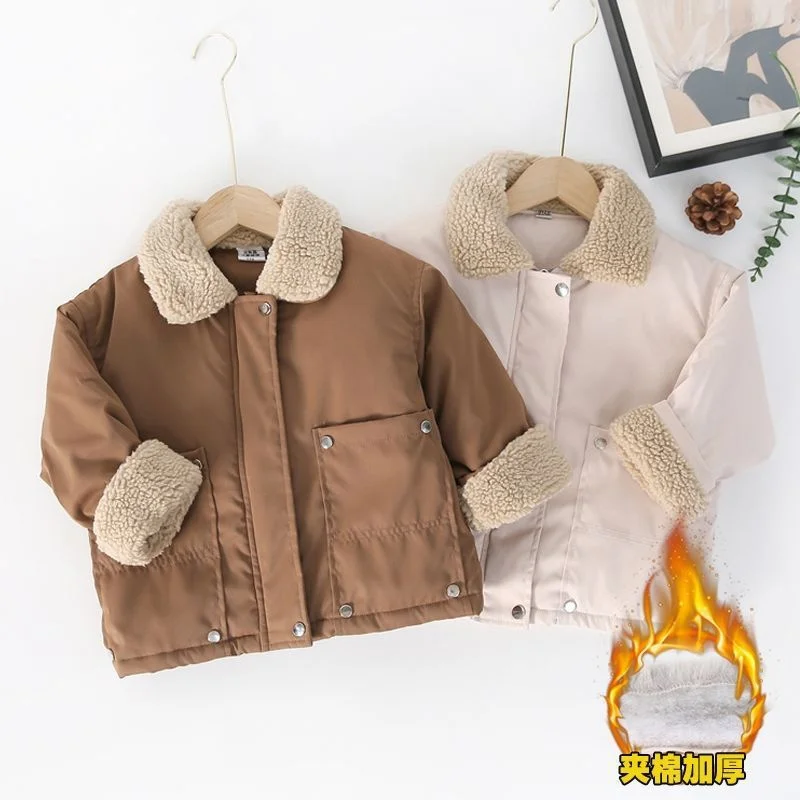 Boys Girls Warm Winter Coats Children Casual Padded Jacket Kids Solid Colour Fashion Outerwear  Toddler Turndown Collar Clothing