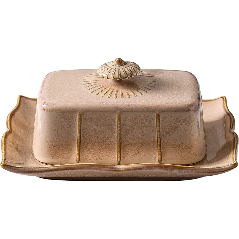 Creative Solid Color Ceramic Tableware Set European Kitchen Butter Plate with Lid Hotel Dessert Dish