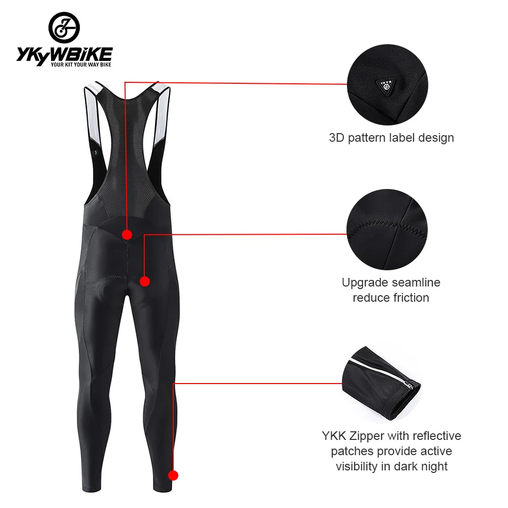 YKYWBIKE Cycling Men Bib Pants Trousers Winter Breathable Mountain Bike Long Distance Riding Bicycle Tight Elastic Interface Pad