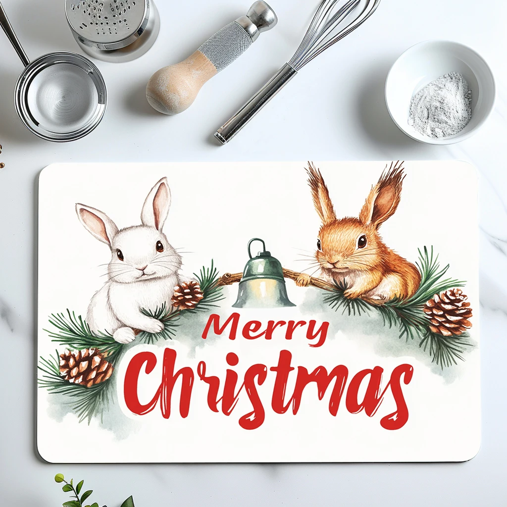 Coffee Mat Christmas Fir Holly Absorbent Draining Dish Drying Mat Dry Bathroom Tableware  Stain Rubber Backed Absorbent Mat