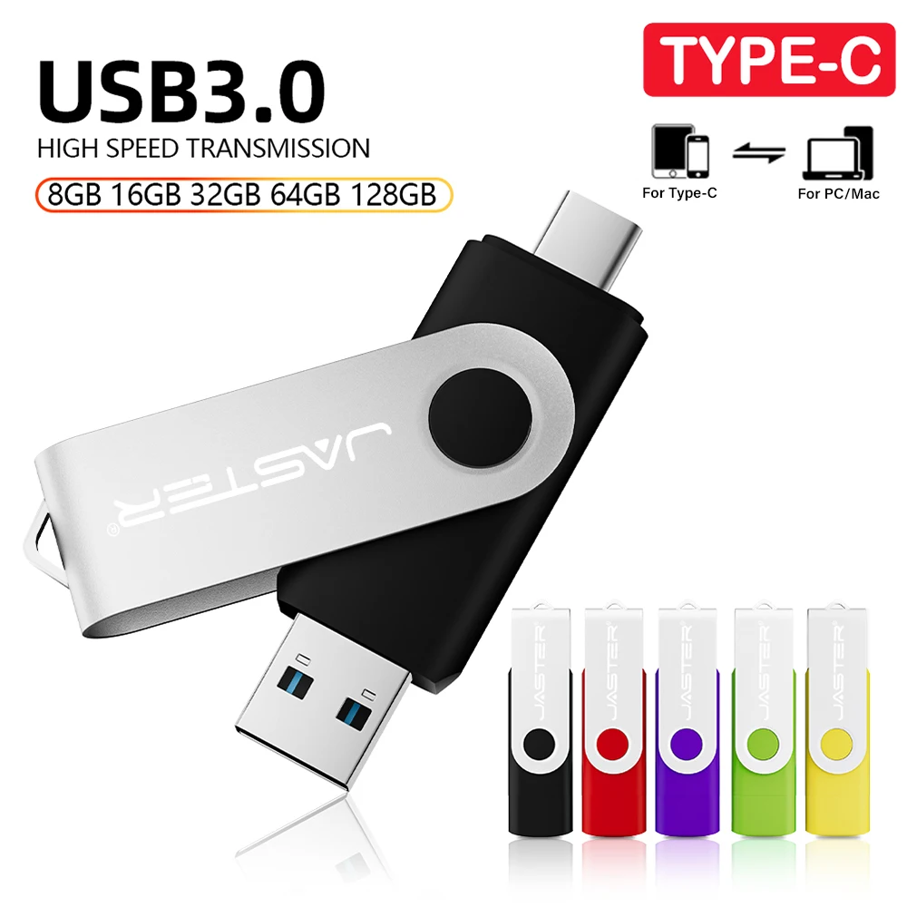 JASTER TYPE-C USB3.0 2 IN 1 Pen Drive 128GB Business Gift Memory Stick 64GB High Speed USB 3.0 Flash Drive 32GB U Disk 16GB 8GB