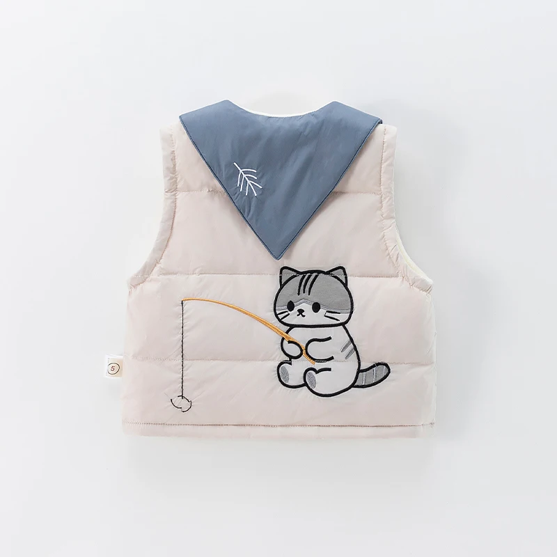 Korean Sle Baby down Vest Thi Warm Fce Lined Autumn Winter New Cartoon Design Baby Vest Child Faion Set Polyester Fiber