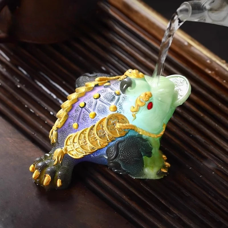 

Luminous color-changing lucky golden toad tea pet ornament boutique table ray decoration high-end tea play