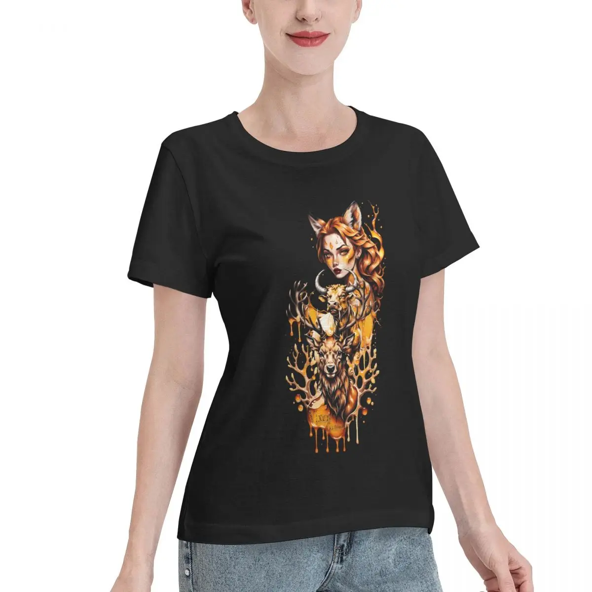 Popular On Social Vixen Stag And Bull Honey Drip Women's T-shirt All Season Streetwear Tee
