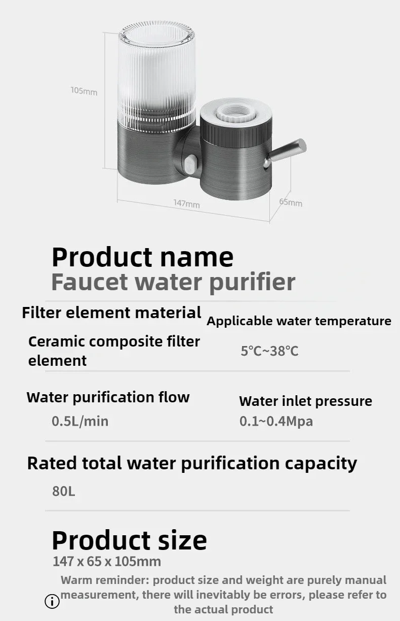 

Water Purifier Tap Faucet Kitchen Silent Ceramic Water Purifier Water Purification Pre-filter Home Appliance Dual Outl