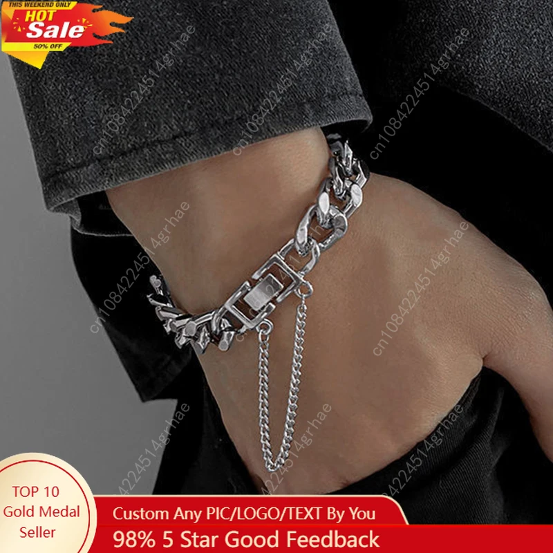 

Kpop Stainless Steel Metal Chains Bracelets For Women Men Punk Sliver Cuban Link Chain Wristband Bracelet Classic Charms Jewelry