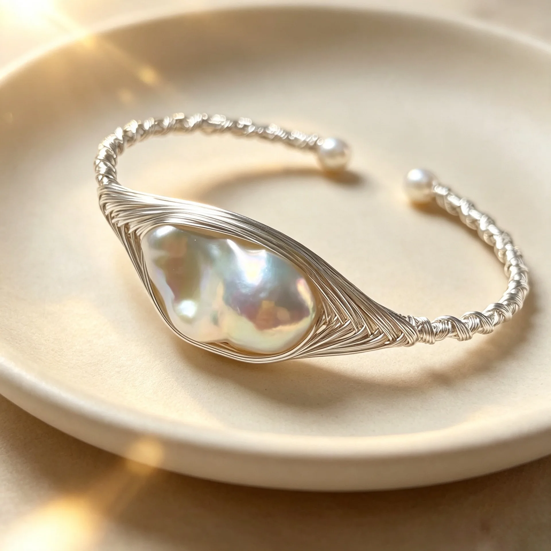 Freshwater Baroque Pearl Bracelet Hand Wire Woven Open Adjustable Bangle Ladies Delicate Hand Jewelry Fashion Accessory Gifts