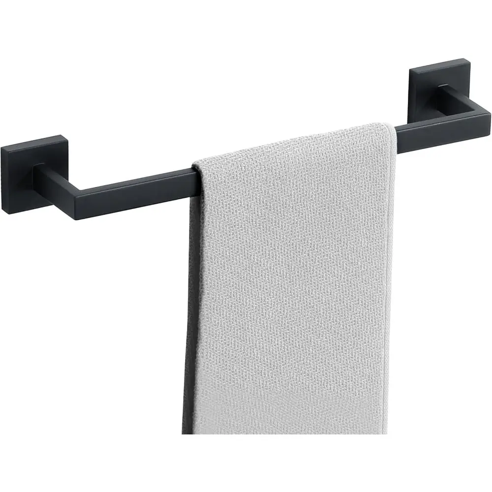 

16-inch Matte Black Wall-Mounted Stainless Steel Towel Rack for Bathroom