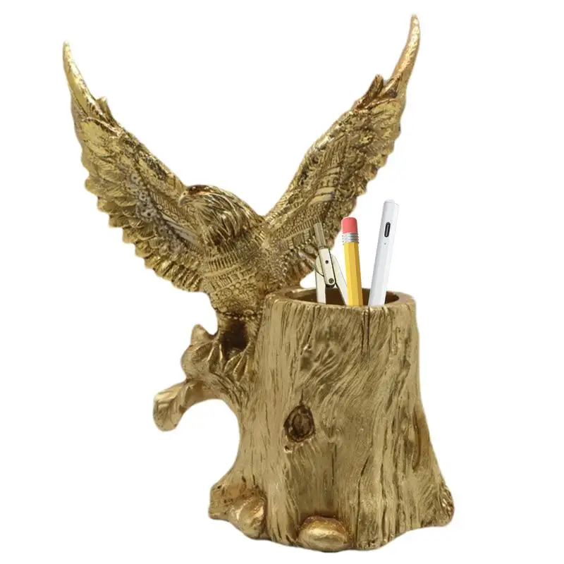 

Eagle Figurine Eagle Stump Pencil Holder Stump Eagle Statue Pencil Organizer Realistic Resin Bird For Study Room Table Decor