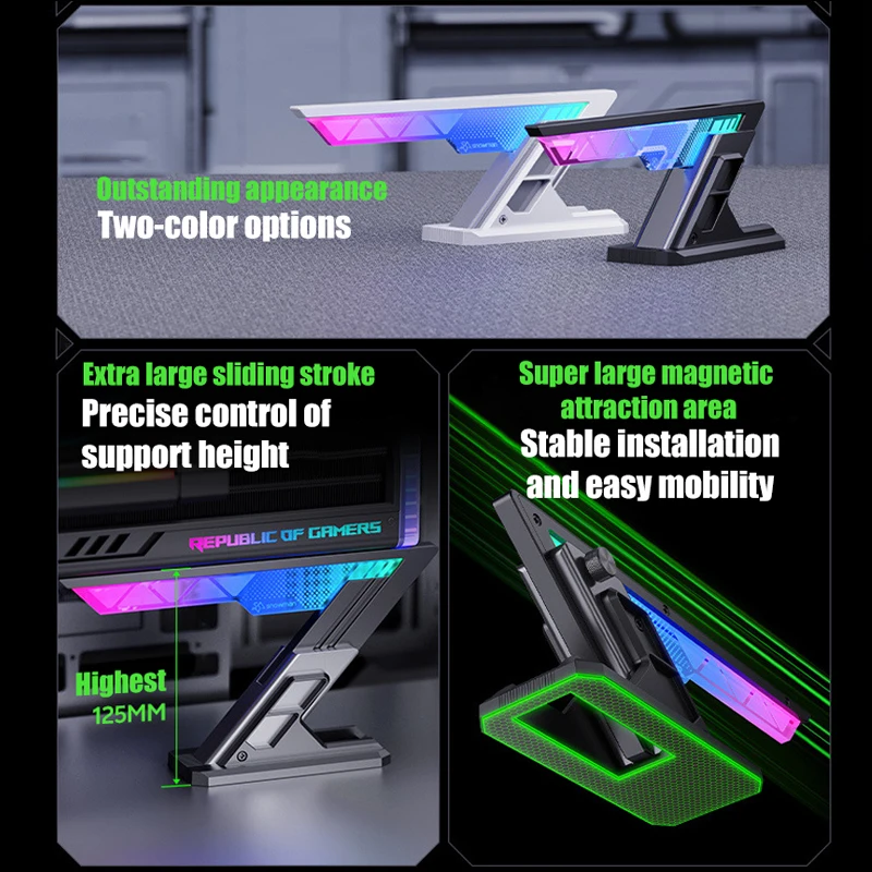 Graphics Card Holder ARGB Creative Aluminum GPU Bracket, 7.5-12.5cm Height Adjustable Support M/B AURA SYNC, GP-Z