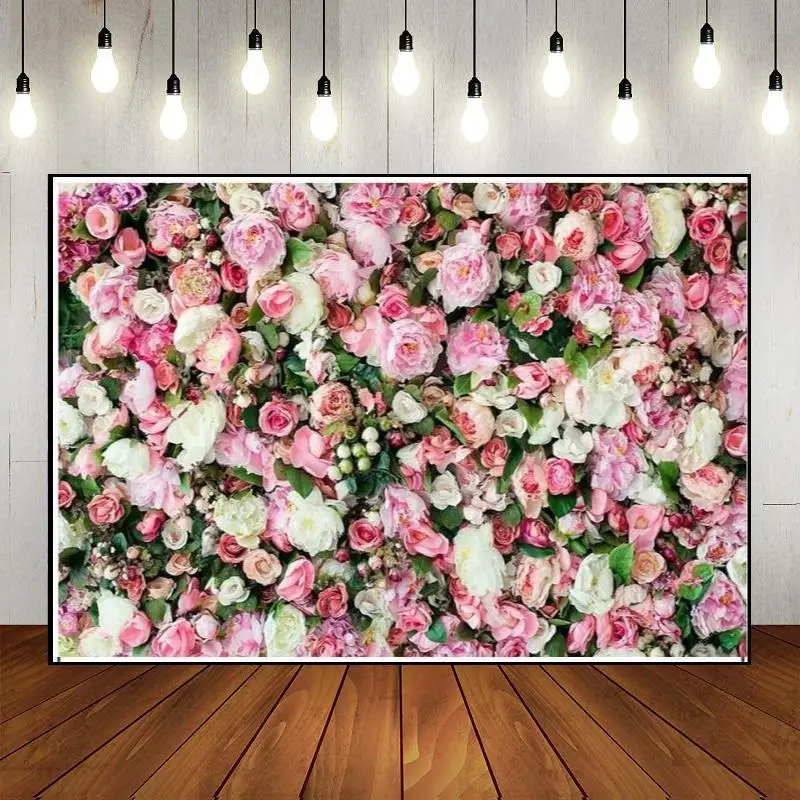 Party Wall Backdrop Flowers Photography Custom White Florals Happy Birthday Wedding Floral Photo Banner Decoration Spring Flower