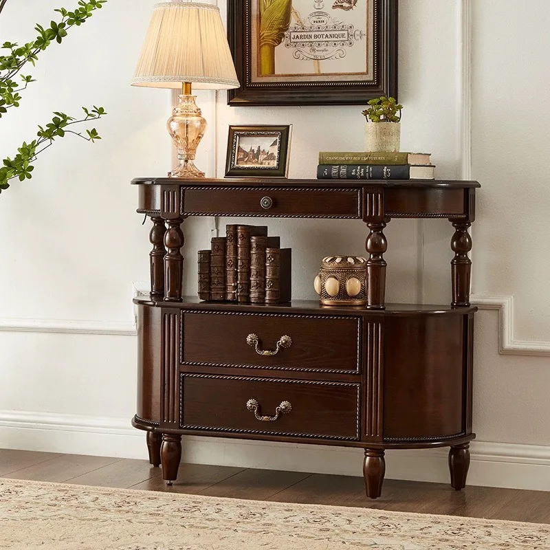American all solid wood semicircular entrance table, foyer table, living room retro  cabinet