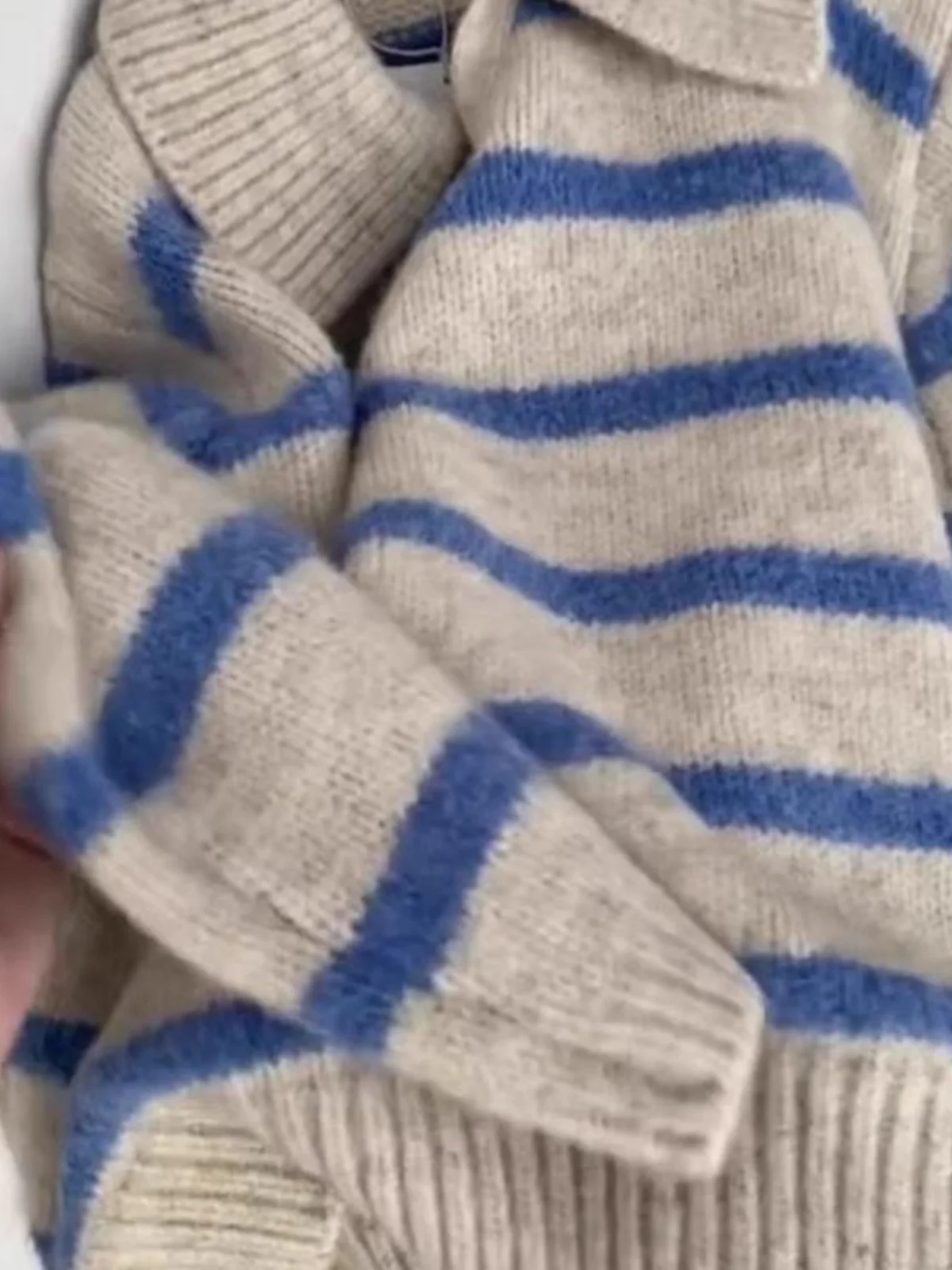 Blue Striped Camere  Ne Long Sve Knitted Sweater Women's Autumn Winter Lazy Overhead irt Commute Sle Loose Fit