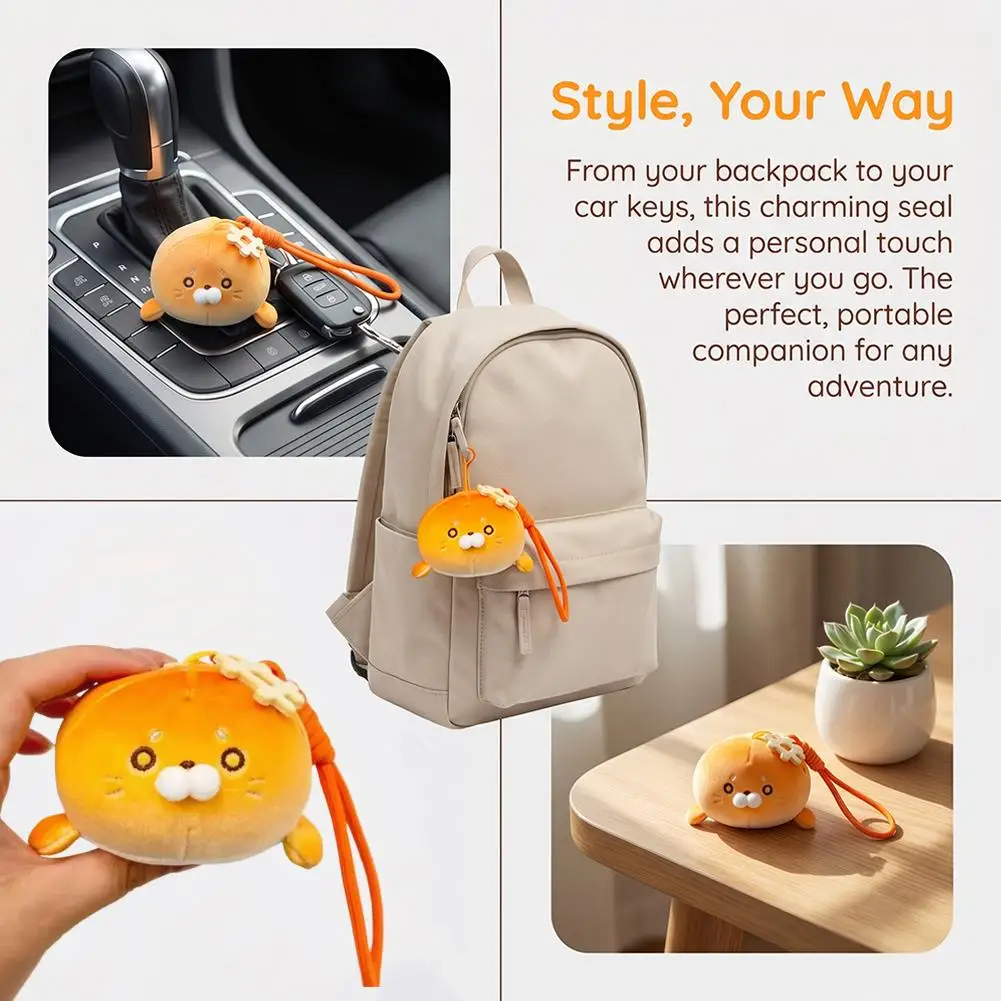 Kawaii Sakura Robben-Plüsch-Schlüsselanhänger, niedlicher Seehund-Stofftier-Schlüsselring, Taschenanhänger, Toast-Robben-Plüschfigur, hängende Dekoration, Kindergeschenk – Detail 2