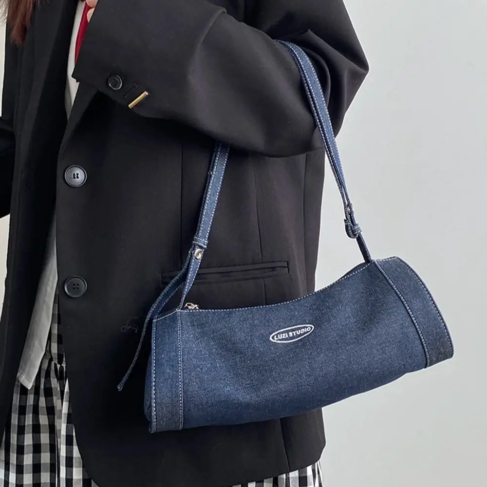 

Women Blue Denim Shoulder Bag 2025 New Japanese Popular Tote Bag Commute Casual All-in-one Washed Vint Female Bucket Bags