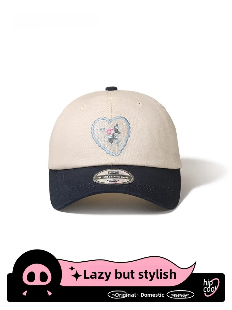 yesow-wide-brim-baseball-cap-embroidered-heart-small-face-appearance-american-style-women's-cotton-casual-hat-for-travel