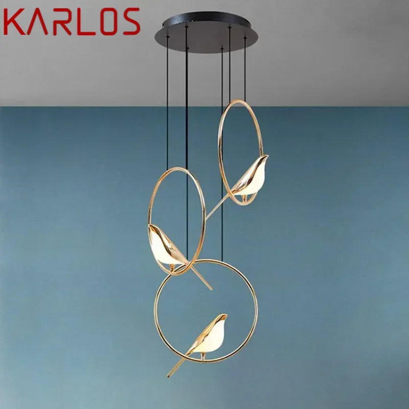 KARLOS Nordic Pendant Lamp Postmodern Vintage Round LED Bird Light Creative Design Decor For Home Study Dining Room Bedroom