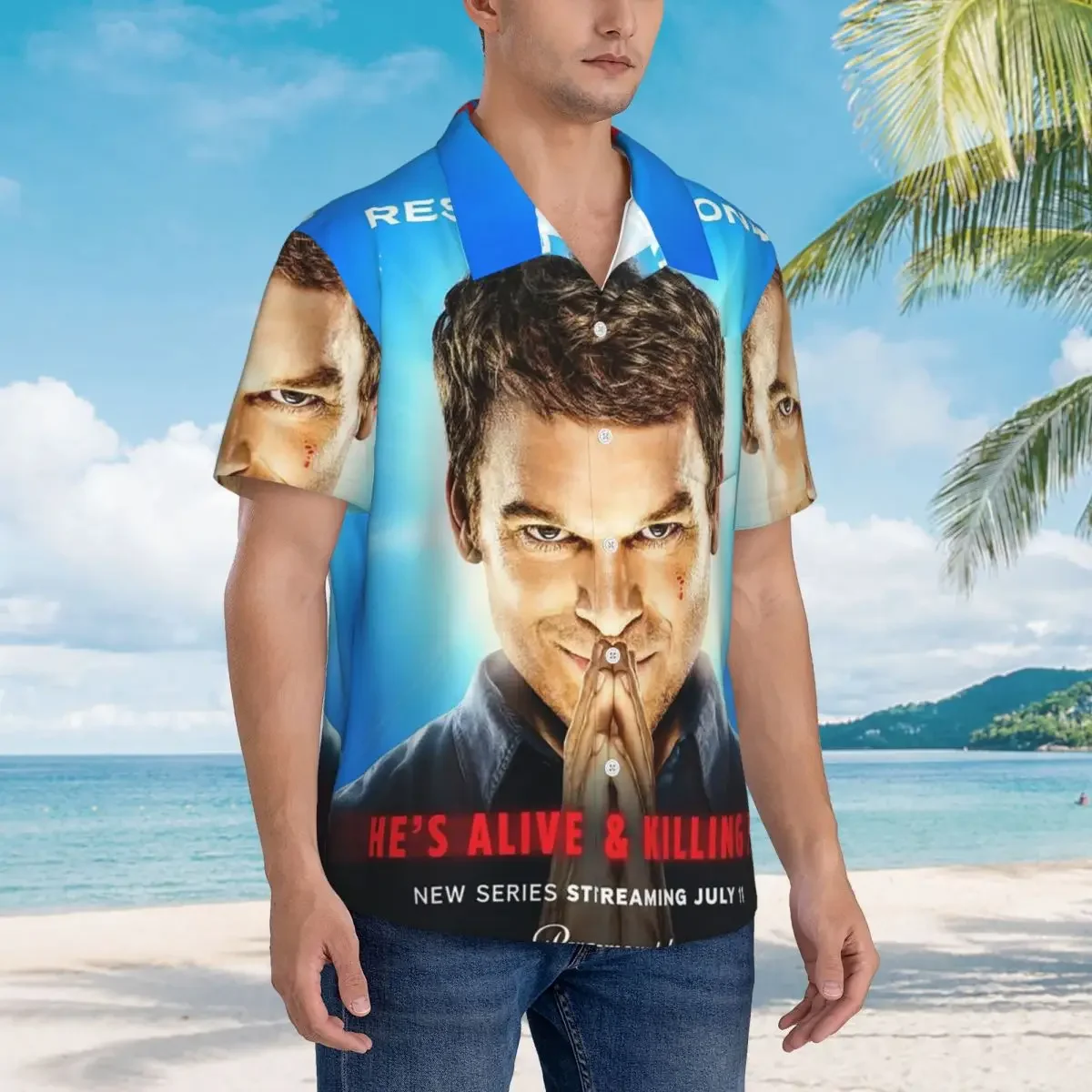 Movie Dexter Morgan Hawaiian Shirts Casual Men Short Sleeve Shirt for Summer Beach Men's Lapel Tops