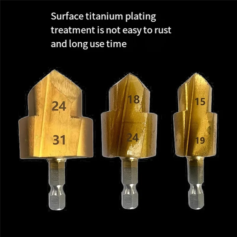 AB15-3PCS Stepped Drill Bit, Hexagon Shank Water Pipe Connection Tool 20/25/32Mm,Wood Drilling Center Drill Bit