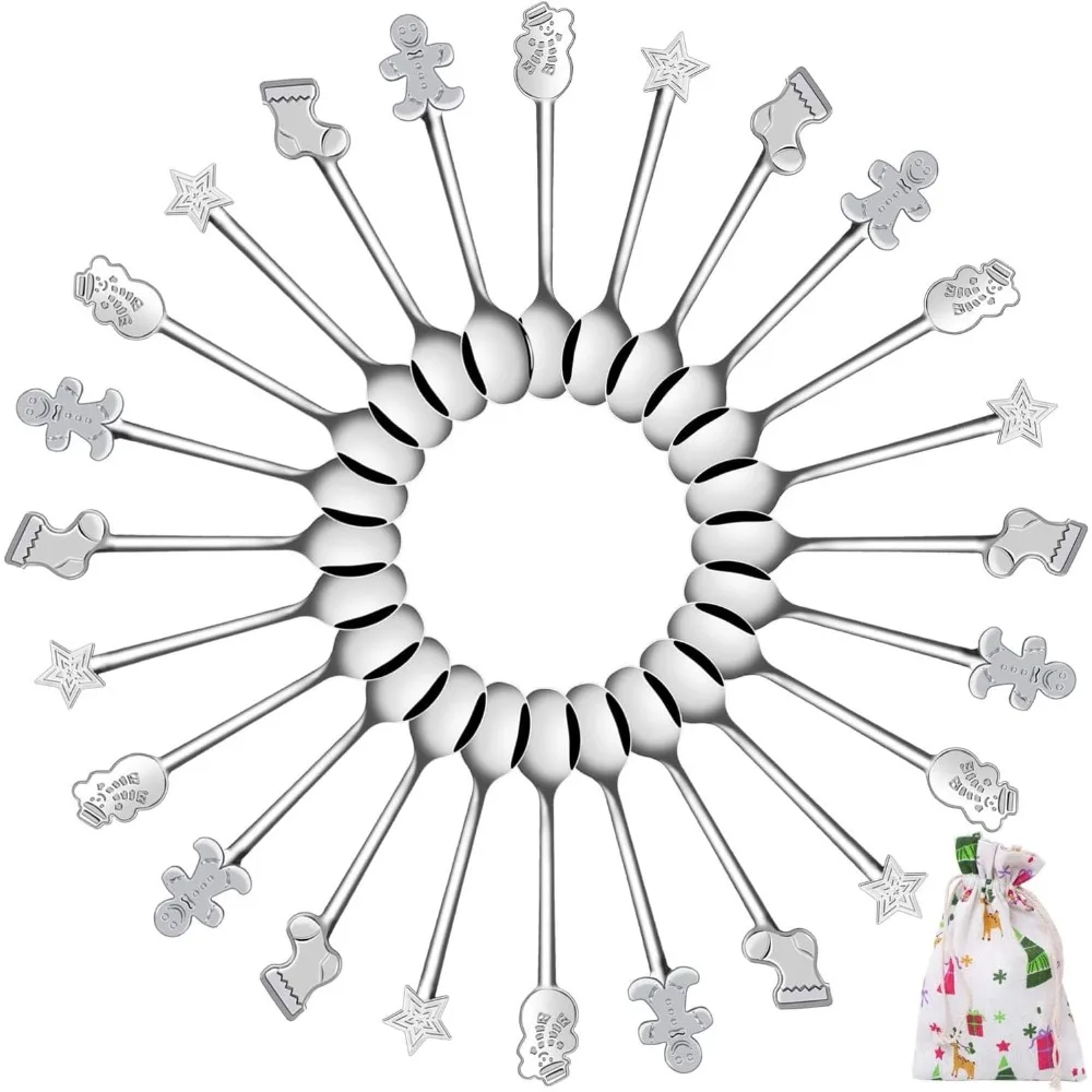 

24 Pack Christmas Mini Spoons Set, Stainless Steel for Coffee Tea Dessert, Festive Gift