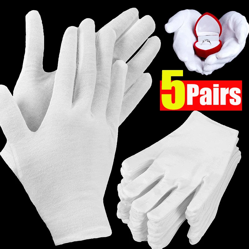 1-6pairs White Cotton Work Gloves for Dry Hands Handling Film SPA Gloves Ceremonial High Stretch Gloves Household Cleaning Tools