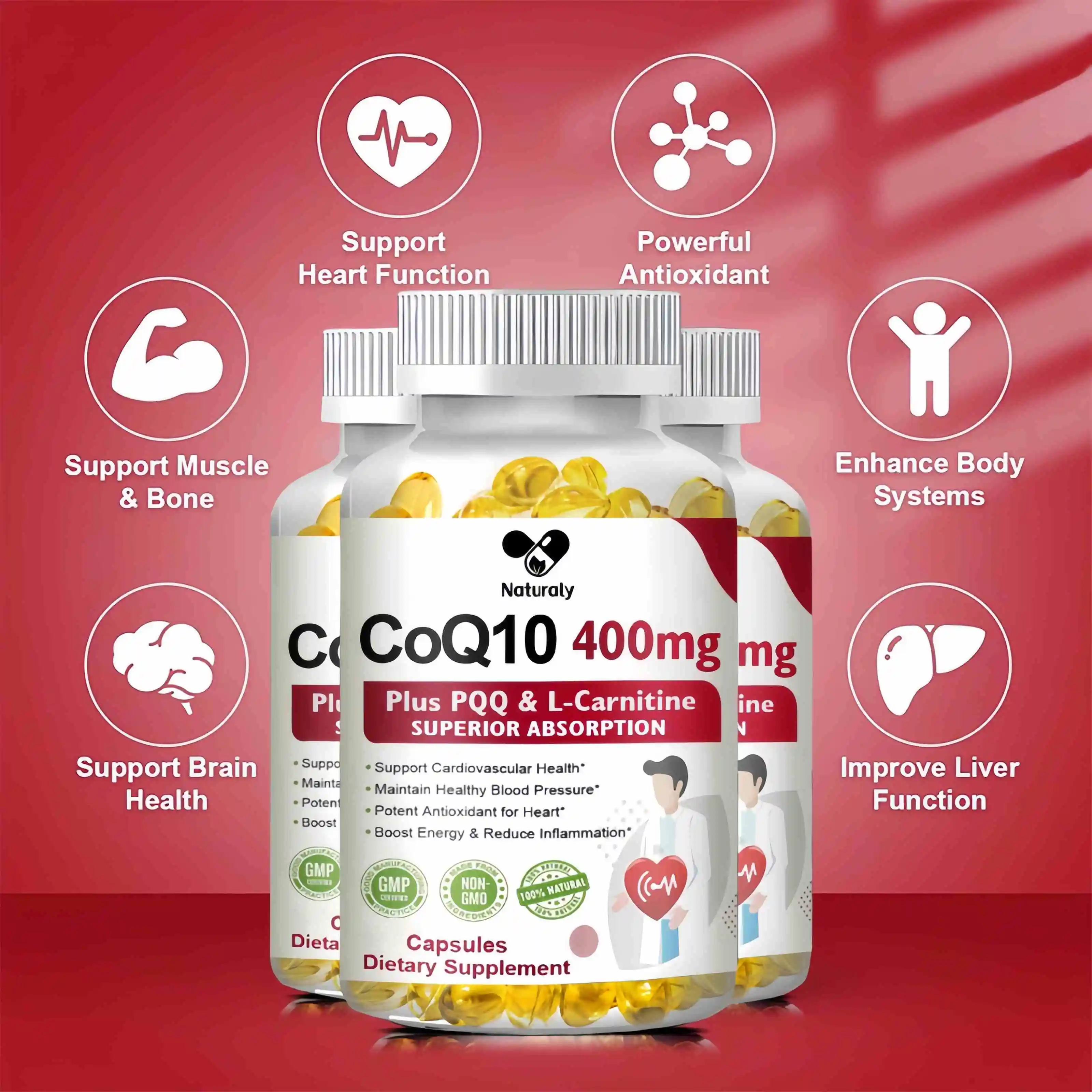 CoQ10 Capsules (Ubiquinone) 400mg with PQQ, Antioxidant Support for Brain, Heart, & Energy Health – Coenzyme Q10 Supplement