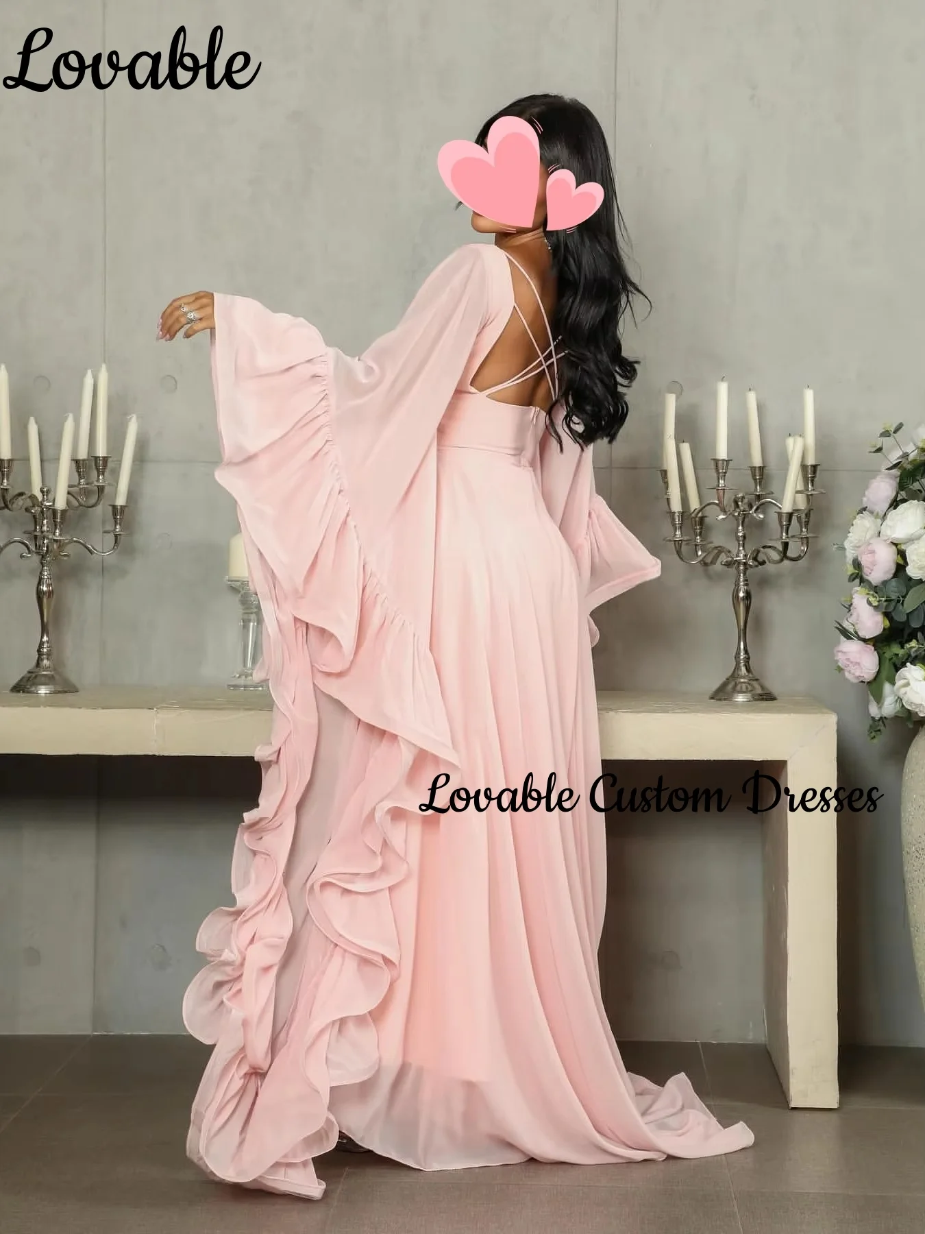 فستان حفلات الزفاف تخصيص العمود مغرفة العنق الطابق طول كشكش فساتين السهرة الفاخرة سستة حتى فساتين الأكمام الطويلة