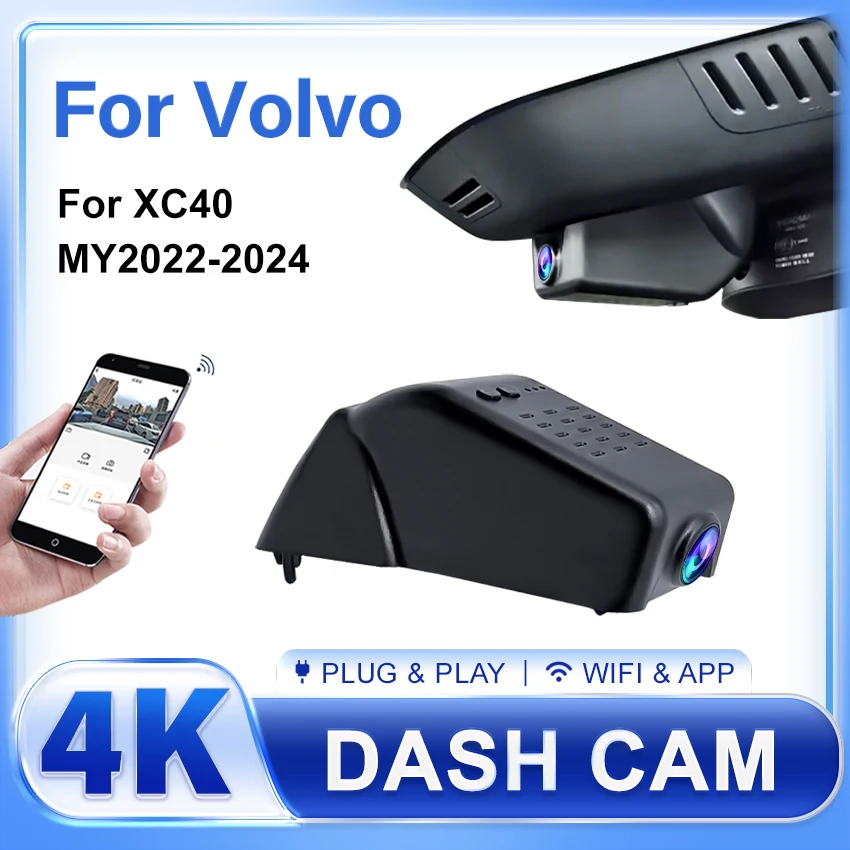 

4K 2160P Новый автомобильный видеорегистратор Plug and Play WIFi с двумя объективами для Volvo XC40 2022-2024 DashCam, аксессуары для устройств