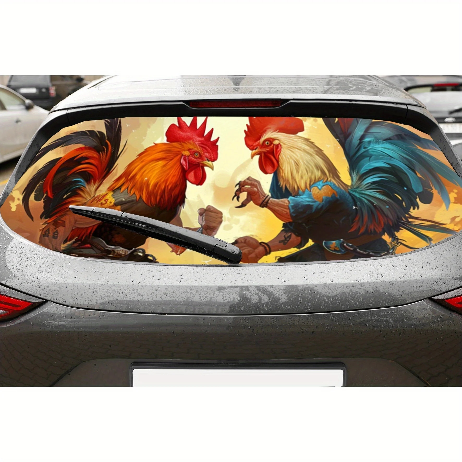 

Arttic Rooster Battle ПВХ перфорированные автомобильные виниловые обертывания, улучшающий конфиденциальность дизайн для заднего окна, наклейка на заднее лобовое стекло автомобиля для