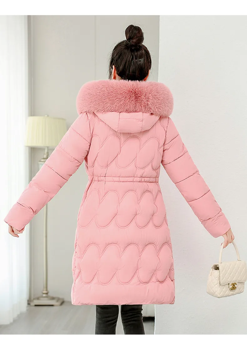 2026 Winter New Fur Collar Puffer Down Parka Loose Long Hooded Warmer Thicken Snow Jacket Pocket Zipper Outerwear Female