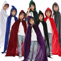 Halloween Adult Kids Witch Cloak Cape Hooded Cosplay Costume Death Cloak Carnival Party Halloween Long Cape 8 Colors #1 # W