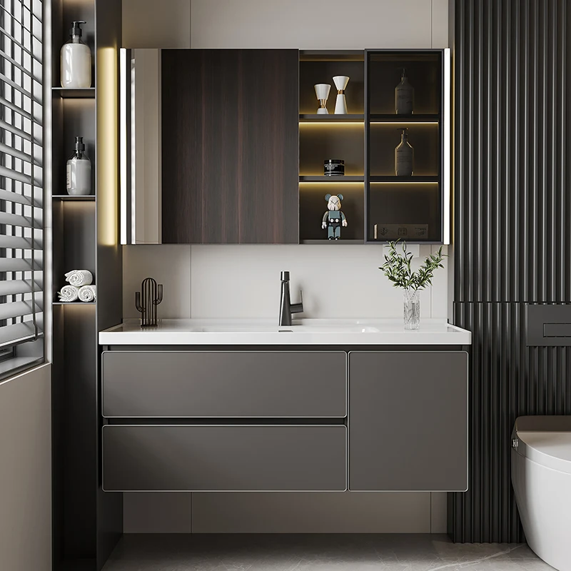 *&qXiaoshan New Release Wall-Mounted Modern Bathroom Vanity Combo Plywood Construction Lacquer Finish Ceramic Basin Integrated