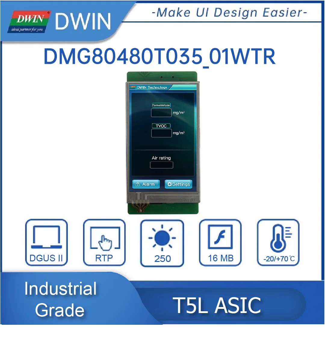 DWIN 3.5 Inch LCD Module 800*480 Display Monitor HMI/UART RS232 Connect To Arduino, PLC, Intelligent LCM DMG80480T035_01W