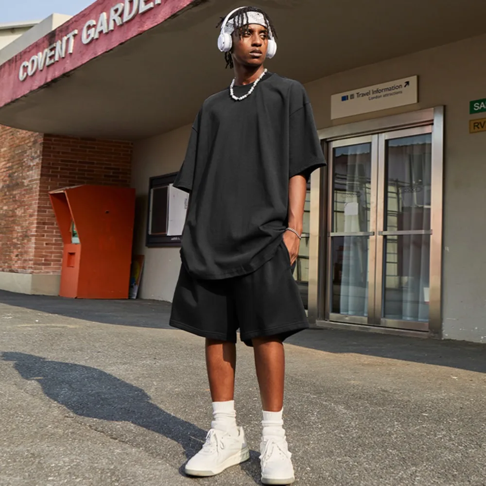 

New American Street Style Sports Shorts for Men and Women, High Street Loose Solid Color Short Sleeved T-shirt Set