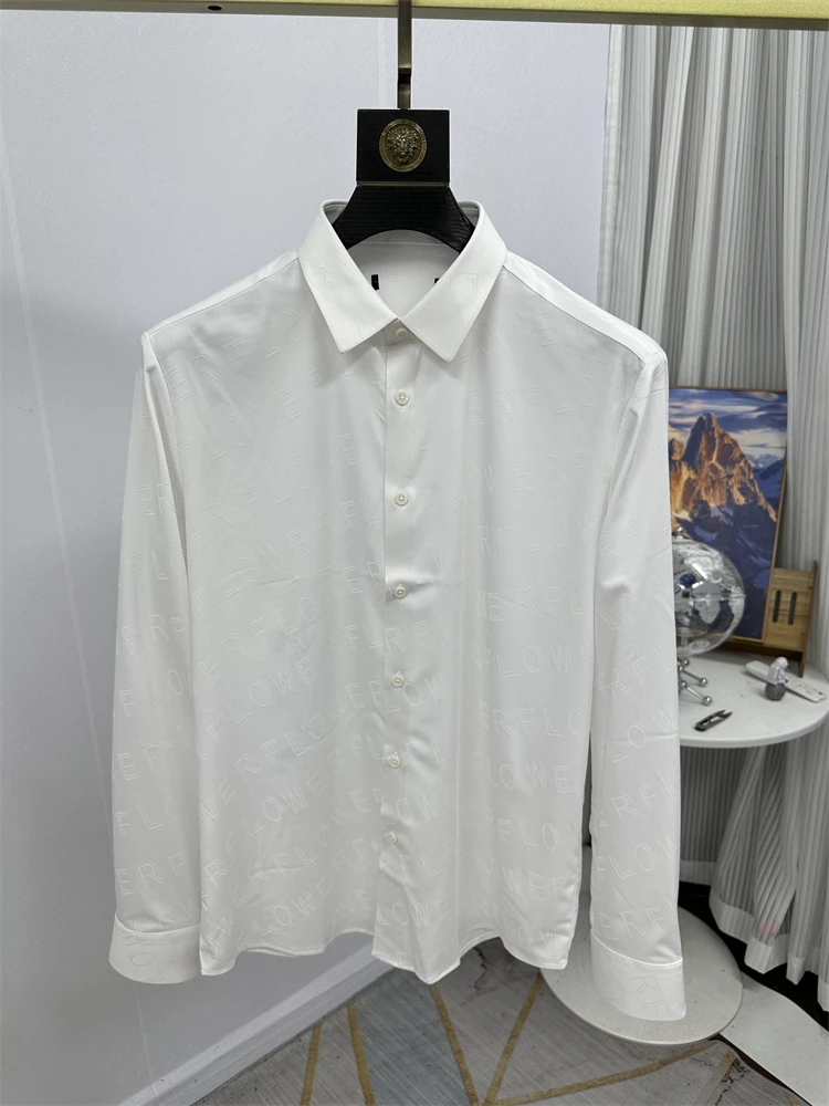 

Long Sve Men's irt Anti-Wrinkle No-ironing Faion Busin Casual Embroidery Tagl Stand Fit Urban Sle Youth Autumn