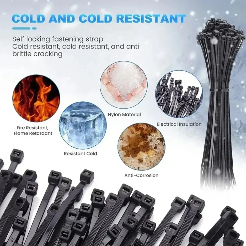 1000/100Pcs Plastic Nylon Cable Ties Self-locking Cord Straps Widen Thicken Cables Fastening Loop Wire Zip Tie