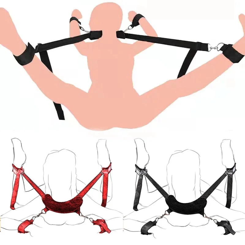 Couples Sex BDSM Flirting Tied Legs Handcuffs Neck Ankle Toys Bondage Restraints Harness Adjustable Open Chastity Adult Games 18