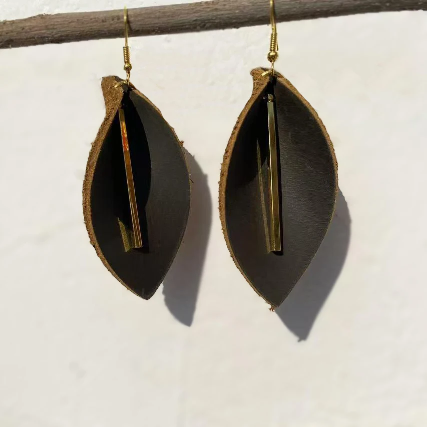 Elegant Special Leaves Leather Earrings Fashion Personality Western Denim Style Good Choice for Gift