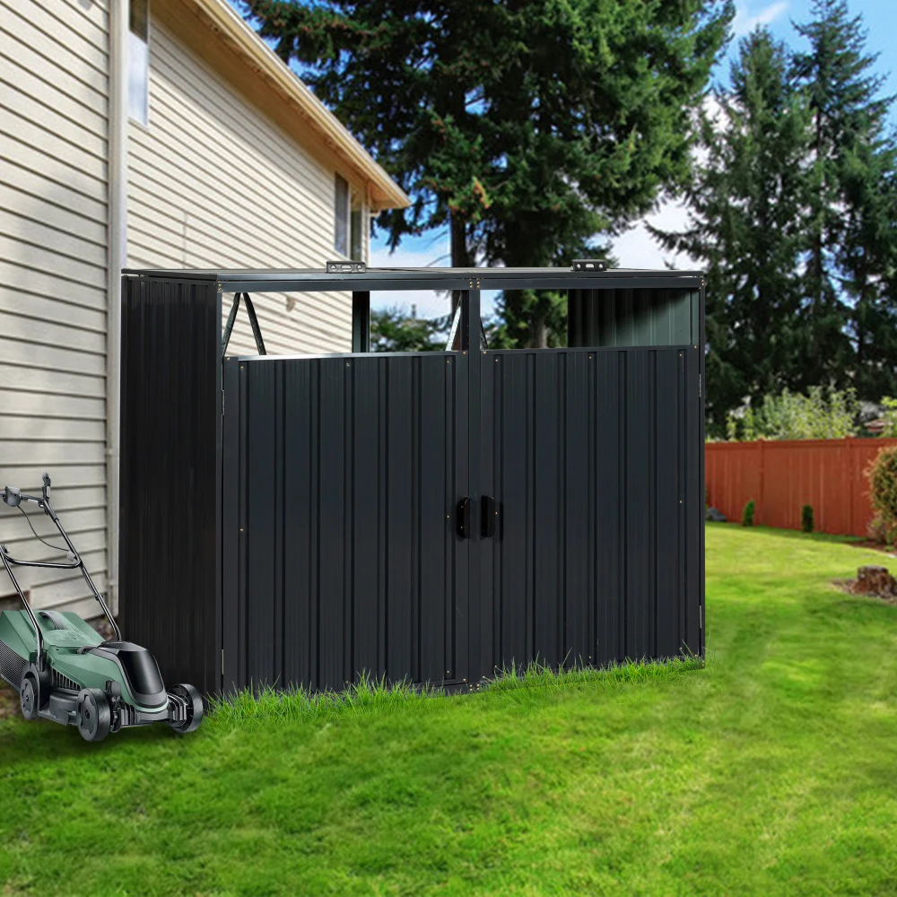 Garbage Bin Shed Stores 2 Trash Cans Metal Outdoor Bin Shed for Garbage Storage,Stainless Galvanized Steel, Bin Shed for Lawn